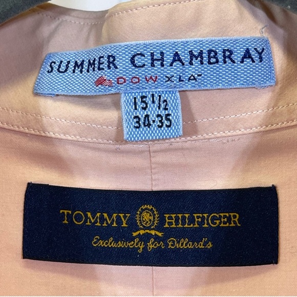 Tommy Hilfiger, Summer Chambray Peach Button Down Shirt. Size 15.5 34/35 - Picture 3 of 6